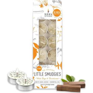 imageSOUL STICKS 12 Pack Little Smudgies Tealight Candles Smudge Candle for Cleansing House Meditation Chakra Healing  Made with Crystals and Herbs White Sage ampamp PeppermintWhite Sage  Sandalwood