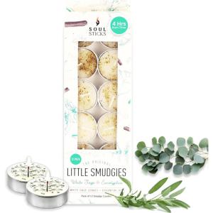 imageSOUL STICKS 12 Pack Little Smudgies Tealight Candles Smudge Candle for Cleansing House Meditation Chakra Healing  Made with Crystals and Herbs White Sage ampamp PeppermintWhite Sage  Eucalyptus