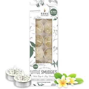 imageSOUL STICKS 12 Pack Little Smudgies Tealight Candles Smudge Candle for Cleansing House Meditation Chakra Healing  Made with Crystals and Herbs White Sage ampamp PeppermintWhite Sage  Nag Champa
