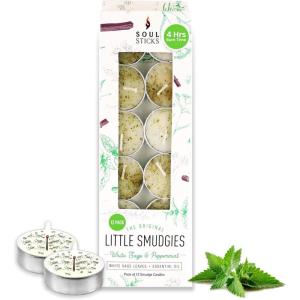 imageSOUL STICKS 12 Pack Little Smudgies Tealight Candles Smudge Candle for Cleansing House Meditation Chakra Healing  Made with Crystals and Herbs White Sage ampamp PeppermintWhite Sage  Peppermint