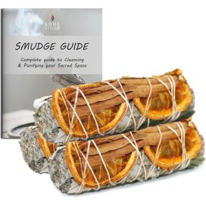 imageSOUL STICKS 3 Pack White Sage Orange Cinnamon Sage Smudge Sticks for Money Cleansing House Abundance Money Negative Energy Cleanse and Smudging with Starter Guide  4 Inch Bundles