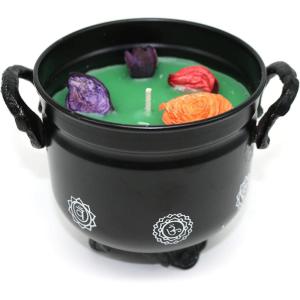 imageSOUL STICKS 4 Metal Cauldron Amber Patchouli Scented Candle with Dried Flowers with Handle Reusable for Spells Smudging Rituals ampamp Blessings Hamsa Hand7 Chakras