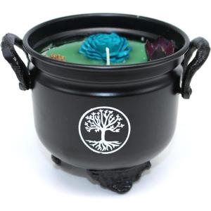 imageSOUL STICKS 4 Metal Cauldron Amber Patchouli Scented Candle with Dried Flowers with Handle Reusable for Spells Smudging Rituals ampamp Blessings Hamsa HandTree of Life