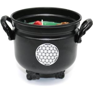 imageSOUL STICKS 4 Metal Cauldron Amber Patchouli Scented Candle with Dried Flowers with Handle Reusable for Spells Smudging Rituals ampamp Blessings Hamsa HandFlower of Life