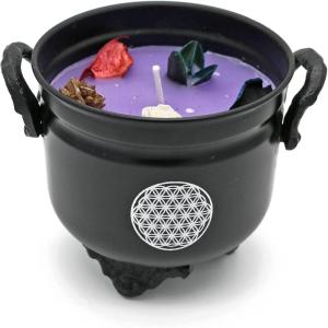 imageSOUL STICKS 4 Metal Cauldron Lavender Scented Candle with Dried Flowers with Handle Reusable for Spells Smudging Rituals ampamp Blessings 7 ChakrasFlower of Life
