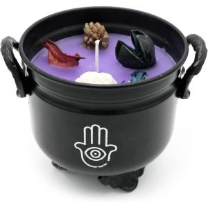 imageSOUL STICKS 4 Metal Cauldron Lavender Scented Candle with Dried Flowers with Handle Reusable for Spells Smudging Rituals ampamp Blessings 7 ChakrasHamsa Hand