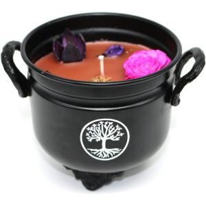 imageSOUL STICKS 4 Metal Cauldron Palo Santo Scented Candle with Dried Flowers with Handle Reusable for Spells Smudging Rituals ampamp Blessings Flower of LifeTree of Life