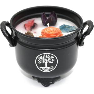 imageSOUL STICKS 4 Metal Cauldron White Sage Scented Candle with Dried Flowers with Handle Reusable for Spells Smudging Rituals ampamp Blessings Hamsa HandTree of Life