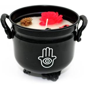 imageSOUL STICKS 4 Metal Cauldron White Sage Scented Candle with Dried Flowers with Handle Reusable for Spells Smudging Rituals ampamp Blessings Hamsa HandHamsa Hand