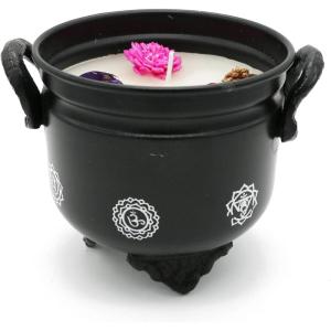 imageSOUL STICKS 4 Metal Cauldron White Sage Scented Candle with Dried Flowers with Handle Reusable for Spells Smudging Rituals ampamp Blessings Hamsa Hand7 Chakras