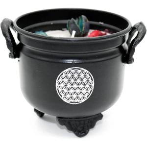 imageSOUL STICKS 4 Metal Cauldron White Sage Scented Candle with Dried Flowers with Handle Reusable for Spells Smudging Rituals ampamp Blessings Hamsa HandFlower of Life