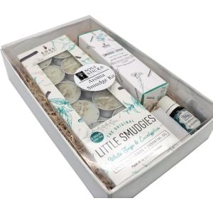 imageSOUL STICKS Aroma Smudge Kit  Gift Set with Little Smudgies Candles Smudge Spray Essential Oil and 2 Selenite Wand in White Gift Box EucalyptusEucalyptus