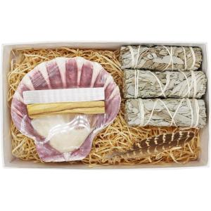 imageSOUL STICKS Cleansing Kit Smudge Gift Set Box with White Sage Large Smudge Shell Palo Santo Stick 4 Selenite Wand and Turkey Feather in White Gift Box Green Abalone ShellLions Paw Shell