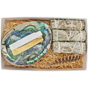 imageSOUL STICKS Cleansing Kit Smudge Gift Set Box with White Sage Large Smudge Shell Palo Santo Stick 4 Selenite Wand and Turkey Feather in White Gift Box Green Abalone ShellGreen Abalone Shell