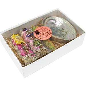 imageSOUL STICKS Floral Sage Smudge Kit  Gift Set with 2 Floral White Sage Smudge Sticks Smudge Shell Palo Santo Stick 4 Selenite Wand and Sweetgrass Rainbow with YellowPinks