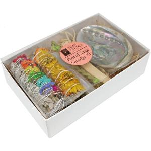 imageSOUL STICKS Floral Sage Smudge Kit  Gift Set with 2 Floral White Sage Smudge Sticks Smudge Shell Palo Santo Stick 4 Selenite Wand and Sweetgrass Rainbow with YellowRainbow With Yellow