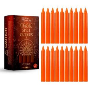 imageSOUL STICKS Love Magic Spell Chime Taper Candles 20 Pack  Ideal for Altar Rituals Ceremonies Meditation Red Colored Candle for Witchcraft Supplies Wiccan Supplies and Tools Candle ClearanceControl Orange Chime Candles