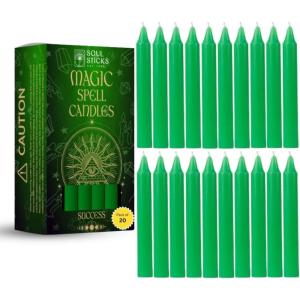 imageSOUL STICKS Love Magic Spell Chime Taper Candles 20 Pack  Ideal for Altar Rituals Ceremonies Meditation Red Colored Candle for Witchcraft Supplies Wiccan Supplies and Tools Candle ClearanceSuccess Light Green Chime Candles