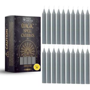 imageSOUL STICKS Love Magic Spell Chime Taper Candles 20 Pack  Ideal for Altar Rituals Ceremonies Meditation Red Colored Candle for Witchcraft Supplies Wiccan Supplies and Tools Candle ClearanceWisdom Grey Chime Candles