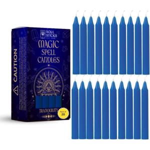 imageSOUL STICKS Love Magic Spell Chime Taper Candles 20 Pack  Ideal for Altar Rituals Ceremonies Meditation Red Colored Candle for Witchcraft Supplies Wiccan Supplies and Tools Candle ClearanceTranquility Light Blue Chime Candles