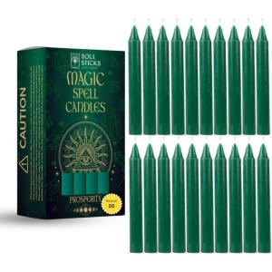 imageSOUL STICKS Love Magic Spell Chime Taper Candles 20 Pack  Ideal for Altar Rituals Ceremonies Meditation Red Colored Candle for Witchcraft Supplies Wiccan Supplies and Tools Candle ClearanceProsperity Dark Green Chime Candles