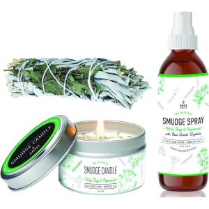 imageSOUL STICKS Smudge Kit 3 Piece Set Bundle  Peppermint 4 Sage Smudge Sticks Smudge Candle Smudge Spray for Cleansing Meditation Healing Aromatherapy White Sage ampamp PeppermintWhite Sage  Peppermint