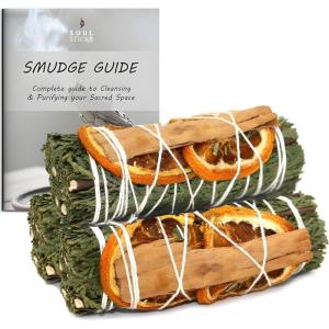 imageSoul Sticks 3 Pack Cedar Orange Cinnamon Sage Smudge Sticks for Money Cleansing House Abundance Money Negative Energy Cleanse and Smudging with Starter Guide  4 Inch Bundles