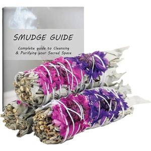 imageSoul Sticks 4 Inch 6 Pack Floral Blissful White Sage Smudge Sticks Bulk with Starter Guide  Smudge Sticks Bulk  Sage for Cleansing House  White Sage for Smudging and Negative Energy  Sage Bundles3 Pack  4 Inch