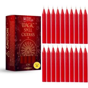 imageSOUL STICKS Protection Magic Spell Chime Taper Candles Black 20 Pack  Colored Unscented Chime Candles for Altar Rituals Ceremonies Meditation Witchcraft Supplies Wiccan Candles ClearanceLove Red Chime Candles