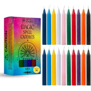 imageSOUL STICKS Protection Magic Spell Chime Taper Candles Black 20 Pack  Colored Unscented Chime Candles for Altar Rituals Ceremonies Meditation Witchcraft Supplies Wiccan Candles ClearanceAura Colored Candles