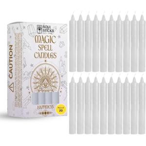 imageSOUL STICKS Protection Magic Spell Chime Taper Candles Black 20 Pack  Colored Unscented Chime Candles for Altar Rituals Ceremonies Meditation Witchcraft Supplies Wiccan Candles ClearanceHappiness White Chime Candles