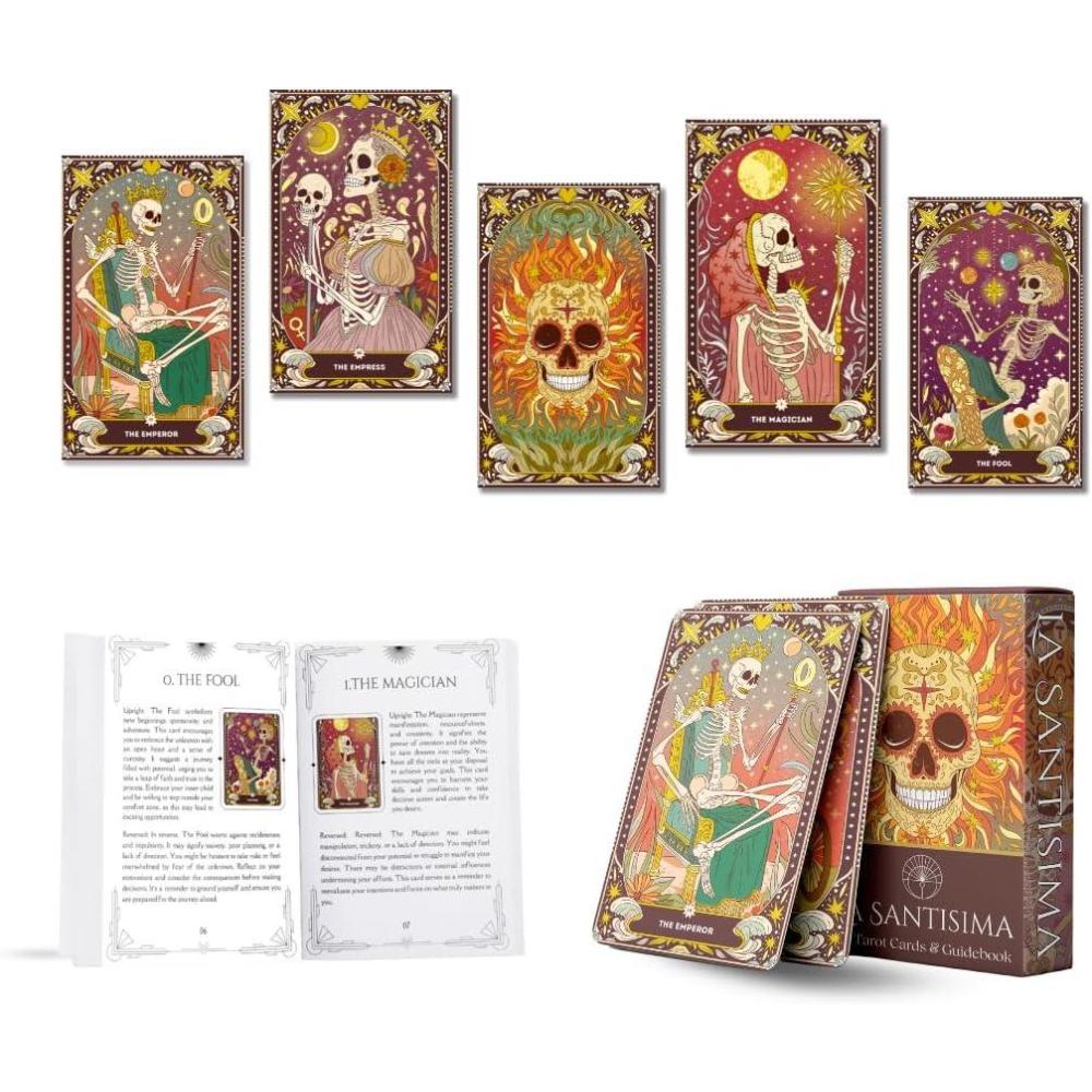 imageSoul Sticks Golden Night Tarot Cards for Beginners 78 Classic Tarot Deck with Meanings on Them Durable Tarot Cards with Guide Book for Beginners BlackLa Santisima