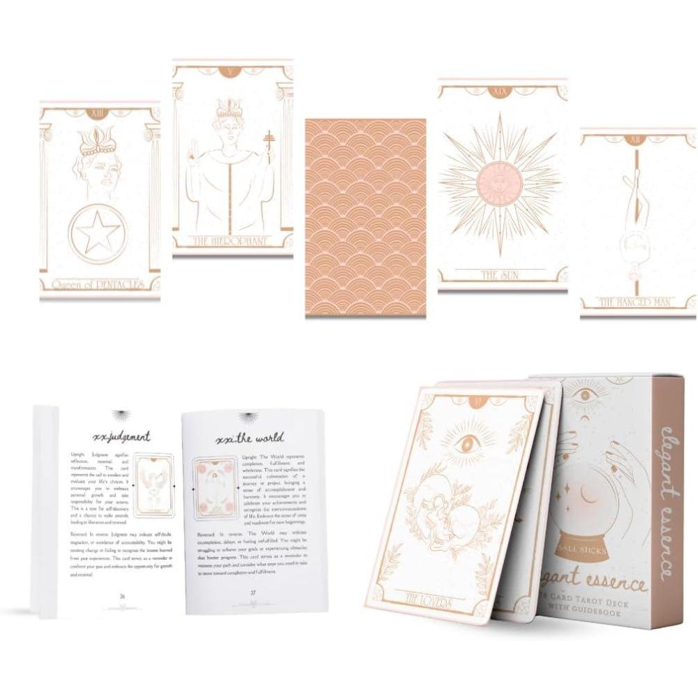 imageSoul Sticks Golden Night Tarot Cards for Beginners 78 Classic Tarot Deck with Meanings on Them Durable Tarot Cards with Guide Book for Beginners BlackElegant Essence