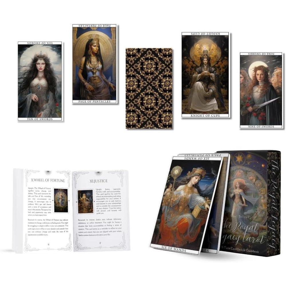 imageSoul Sticks Golden Night Tarot Cards for Beginners 78 Classic Tarot Deck with Meanings on Them Durable Tarot Cards with Guide Book for Beginners BlackRoyal Legacy