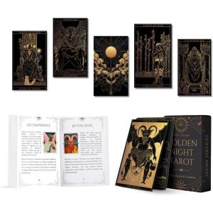imageSoul Sticks Golden Night Tarot Cards for Beginners 78 Classic Tarot Deck with Meanings on Them Durable Tarot Cards with Guide Book for Beginners BlackGolden Night