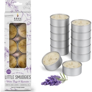 image:imageSoul Sticks 12 Pack Little Smudgies Tealight Candles Smudge Candle for Cleansing House Meditation Chakra Healing  Made with Crystals and Herbs White Sage amp CedarWhite Sage  Lavender